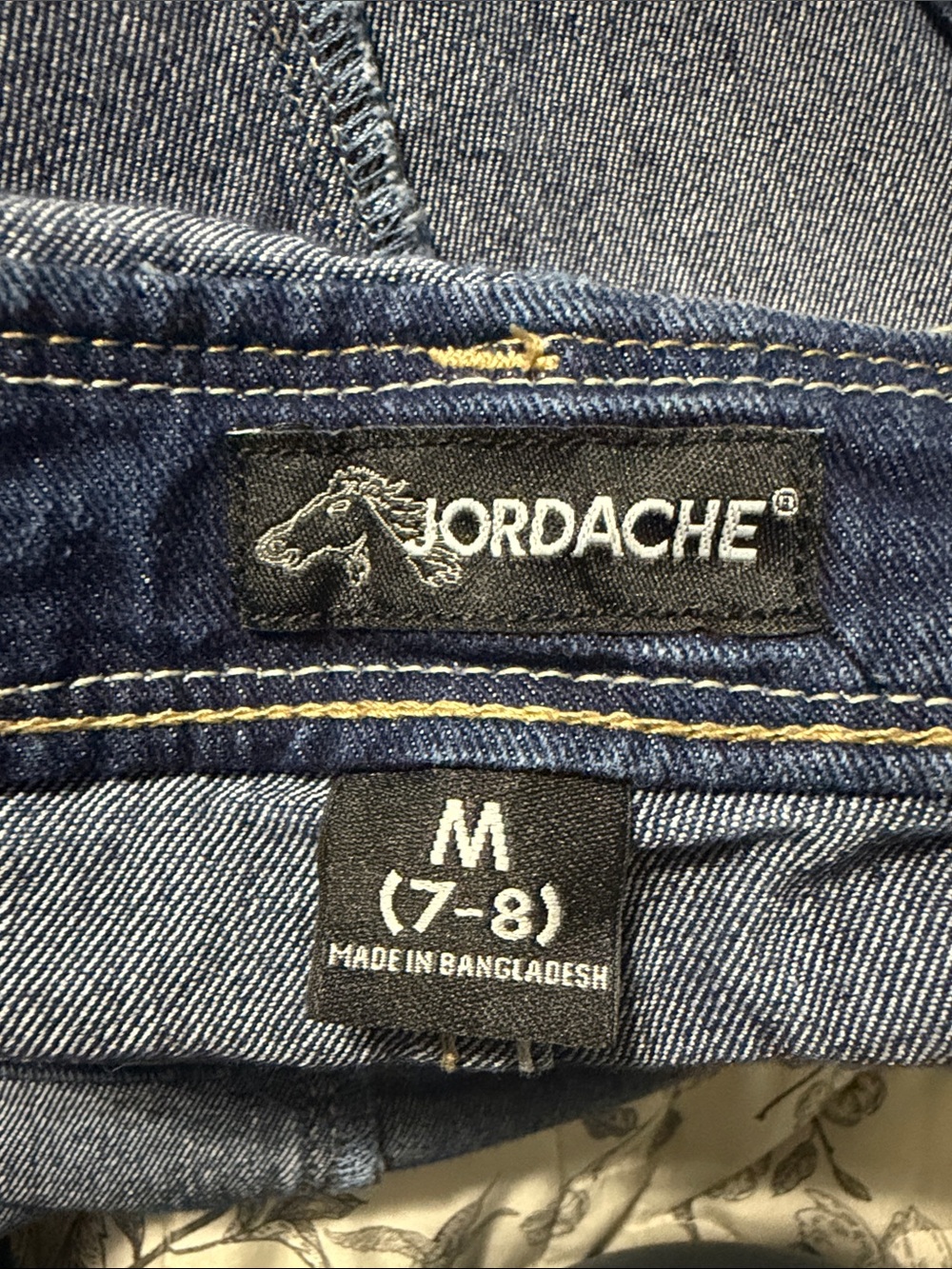 Jordache Navy Blue Denim Overalls with Yellow Stitching